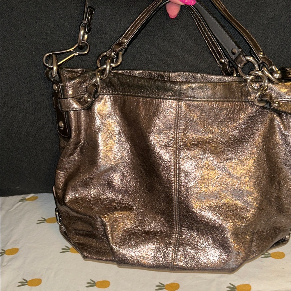 Vintage pewter Coach over shoulder bag